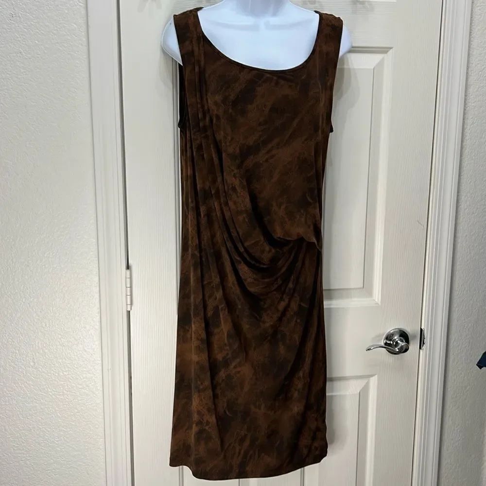 Michael Kors Sheath Dress Animal Print Large Slim Ruched Scoop Neck Sleeveless
